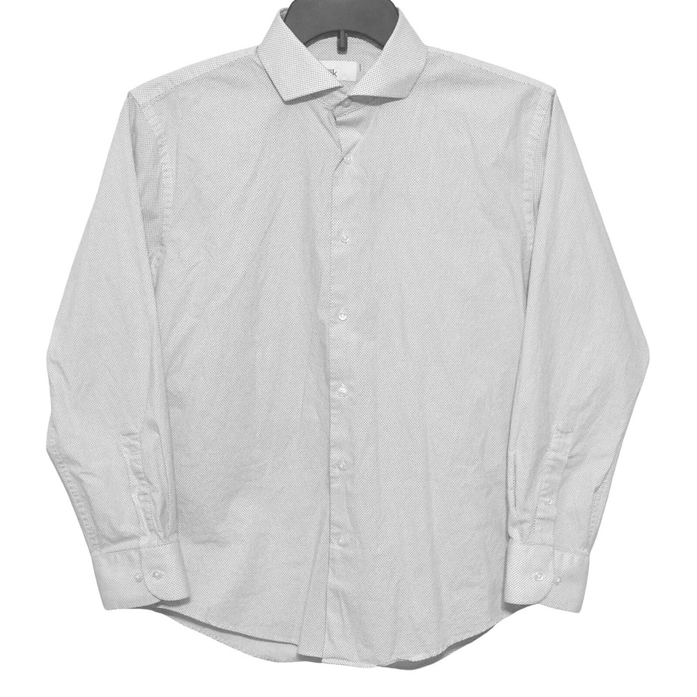 Nordstrom Rack Mens Trim Fit Polka Dot Button Down Shirt White Navy 16 32/33